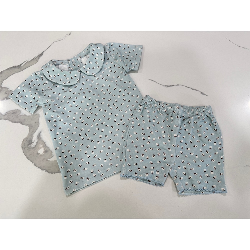 Holley + Sage Baby Girl Outfit Floral Peter Pan Collar Shorts Set‎ 12-18M